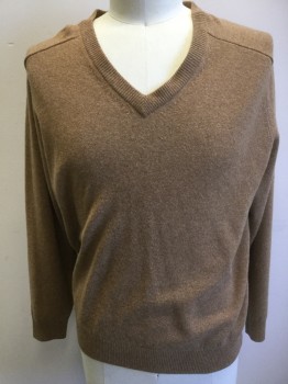 Mens, Pullover Sweater, LL BEAN, Chestnut Brown, Wool, 42, Large, V-neck, Raglan Sleeves,