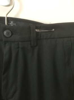 HAGGAR, Black, Polyester, Solid, Flat Front, Zip Fly, 4 Pockets, Straight Leg, Elastic Waistband Inside Waist