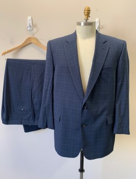 JV JOHN VARVATOS, Dk Blue, Midnight Blue, Wool, Plaid, Single Breasted, Notched Lapel, 2 Buttons, 3 Pockets, Solid Navy Satin Lining, **Top Button is Chipped