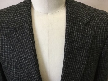 E. ZEGNA, Black, Olive Green, Brown, Cashmere, Plaid-  Windowpane, Basket Weave, Single Breasted, Notched Lapel, 3 Pockets,