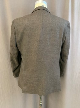 STAFFORD, Chocolate Brown, Dk Gray, Dk Gray, Caramel Brown, Wool, Polyester, Birds, Notched Lapel, Single Breasted, Button Front, 2 Buttons, 3 Pockets
