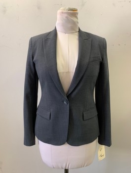 Womens, Blazer, THEORY, Gray, Polyester, Wool, Solid, 6, Micro Weave Pattern, One Button Curved Lapels with Peak Flap Pockets and Single Vent