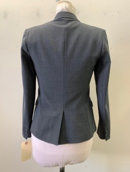 Womens, Blazer, THEORY, Gray, Polyester, Wool, Solid, 6, Micro Weave Pattern, One Button Curved Lapels with Peak Flap Pockets and Single Vent