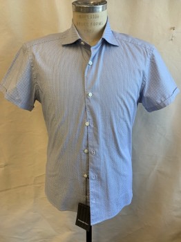 E. ZEGNA, White, Lt Blue, Navy Blue, Cotton, Novelty Pattern, Collar Attached, Button Front, Short Sleeves,