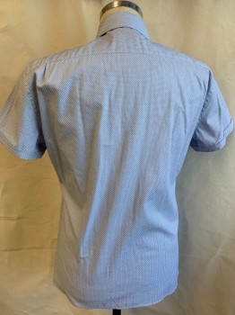 E. ZEGNA, White, Lt Blue, Navy Blue, Cotton, Novelty Pattern, Collar Attached, Button Front, Short Sleeves,