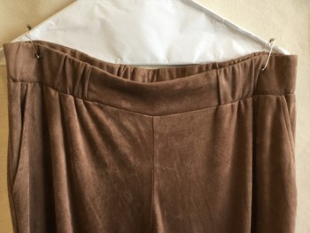 ZARA TRAFALUC, Brown, Polyester, Spandex, Solid, Brown Faux Suede, 2" Elastic Waistband, 2 Pockets