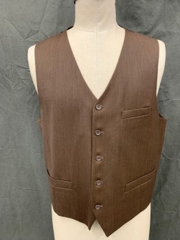 Mens, Suit, Vest, LORIANO, Brown, Wool, Heathered, 50L, Vest, 5 Button Front, 3 Pockets, Satin Back with Self Back Attached Belt
