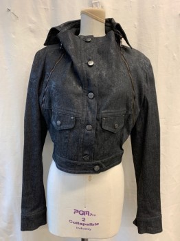 Womens, Jean Jacket, GFERRE, Black, Cotton, S, Self Pattern, Single Breasted, Button Front, 2 Zippers on Front, From Front on Neck to Back of Waist