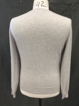 POLO RALPH LAUREN, Lt Gray, Cashmere, Heathered, Ribbed Knit V-neck, Long Sleeves, Ribbed Knit Cuff/Waistband, *small Hole in Right Shoulder
