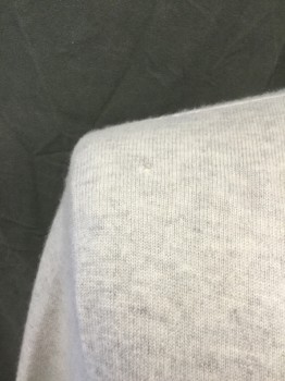 Mens, Pullover Sweater, POLO RALPH LAUREN, Lt Gray, Cashmere, Heathered, L, Ribbed Knit V-neck, Long Sleeves, Ribbed Knit Cuff/Waistband, *small Hole in Right Shoulder