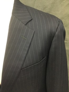 BROOKS BROTHERS, Navy Blue, White, Wool, Stripes - Pin, Pin Stripe, Single Breasted, Collar Attached, Notched Lapel, 3 Pockets