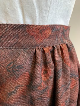 N/L MTO, Plum Purple, Red Burgundy, Dk Red, Wool, Floral, Ribbed Texture, 1.5" Wide Self Waistband, Gathered at Sides and Back, Adjustable Button Closures in Back, Ankle Length, Historically Inspired Fantasy, Made To Order