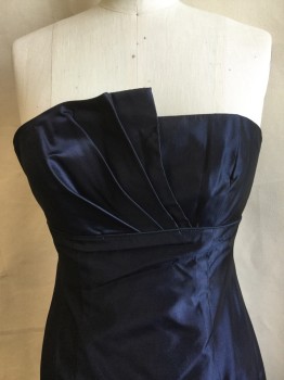 Womens, Evening Gown, ALVINA VALENTA, Navy Blue, Acetate, Solid, 10, Solid Navy Lining, Fan Pleat Strapless, Zip Back