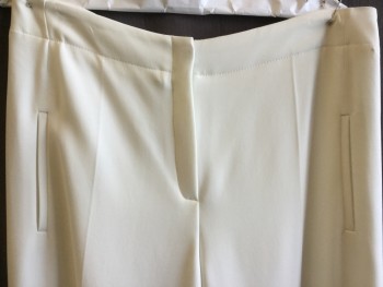 ANNE FONTAINE, Cream, Black, Rayon, Acetate, Solid, 1.5" Waistband, Flat Front, Zip Front, Solid Cream Lining, Black Side Piping Vertical Trim, 2 Pockets