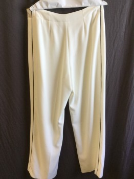 Womens, Slacks, ANNE FONTAINE, Cream, Black, Rayon, Acetate, Solid, 32, 1.5" Waistband, Flat Front, Zip Front, Solid Cream Lining, Black Side Piping Vertical Trim, 2 Pockets