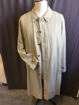 Mens, Coat, Trenchcoat, TALBOTS, Khaki Brown, Cotton, Solid, XXL, 52, Long Coat, Collar Attached, Single Breasted, Hidden  Button Front, Shinny Light Brown with Fine Diagonal Gray Lining, 2 Pockets, Long Sleeves with Short Strap & 2 Buttons, 1 Split Center Back Hem