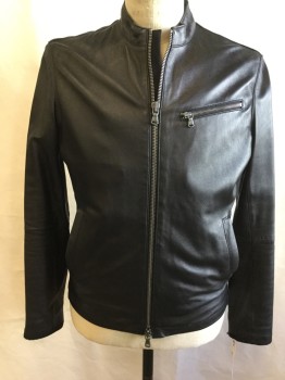 Mens, Leather Jacket, JOHN VARVATOS, Black, Leather, Solid, C38, S, Zip Front, 2 Welt Pocket, 1 Zip Pocket, Stand Collar,