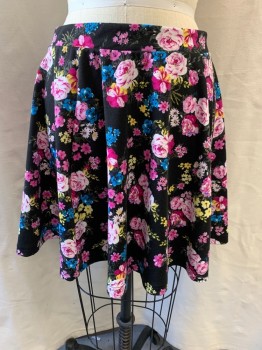 Womens, Skirt, Mini, COTTON ON, Black, Pink, Blue, Yellow, White, Polyester, Viscose, Floral, S, A-Line, Above the Knee