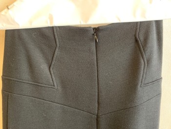 Womens, Skirt, Below Knee, DVF, Black, Wool, Solid, 0, No Waistband, Zip Back, Zig-zag & Chevron Seams Detail Work Front & Back, Flare Bottom