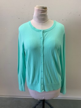 Womens, Sweater, CHARTER CLUB, Sea Foam Green, Rayon, Nylon, Solid, L, Round Neck, Button Front, L/S