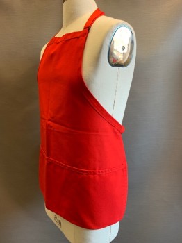 Fame, Red, Poly/Cotton, Solid, 3 Pockets, Adjustable Neck Strap, Waist Tie, Minor Stain Spots On Chest