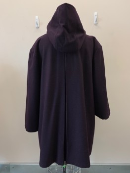 STEPHANIE MATTHEWS, Plum Purple, Wool, Solid, L/S, B.F., Attached Hood, Side Pockets