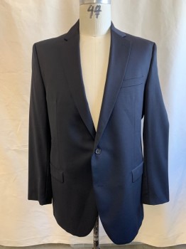 Mens, Sportcoat/Blazer, MALIBU CLOTHES , Black, Wool, Solid, 46XL, Single Breasted, 2 Buttons, 3 Pockets, Notched Lapel, Double Vent