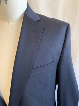 Mens, Sportcoat/Blazer, MALIBU CLOTHES , Black, Wool, Solid, 46XL, Single Breasted, 2 Buttons, 3 Pockets, Notched Lapel, Double Vent