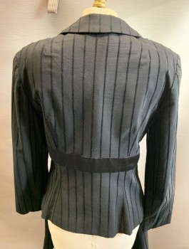 Womens, Suit, Skirt, NANETTE LEPORE, Black, Viscose, Wool, Solid, Stripes, B:36, 6, Peaked Lapel with Ribbon Waist Band  Snap-front Self Velvet Stripes