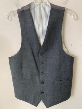 Mens, Suit, Vest, LAUREN, Gray, Wool, Solid, 38, 5 Button, 2 Pocket