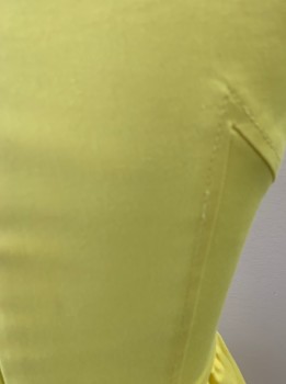 FRENCH CONNECTION, Yellow, Cotton, Elastane, Solid, V Neck, Cap Sleeves, Fitted Bodice, Gathered Full Skirt, Hidden Side Pckts, Back Zip, Hem Above Knee