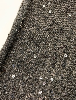 Womens, Sweater, ALFANI, Black, Iridescent Black, Polyester, Sequins, Solid, 2X, Loose/Lightweight Knit, with Scattered Small Black Sequins, Long Sleeves, Open at Front with No Closures, Plus Size