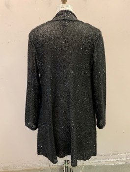 Womens, Cardigan Sweater, ALFANI, Black, Iridescent Black, Polyester, Sequins, Solid, 2X, Loose/Lightweight Knit, with Scattered Small Black Sequins, Long Sleeves, Open at Front with No Closures, Plus Size