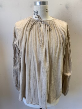 Mens, Historical Fiction Shirt, N/L MTO, Beige, Cotton, Solid, N16, M, Sheer Gauze, L/S, Pullover, Round Neck with Self Ties, Raw Edges at Hem, Self Ties at Wrists, Pirate, Working Class