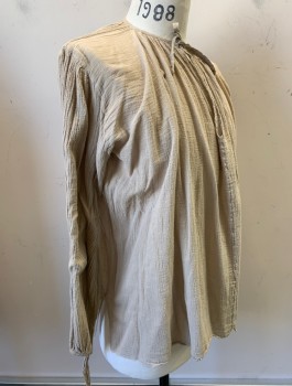 N/L MTO, Beige, Cotton, Solid, Sheer Gauze, L/S, Pullover, Round Neck with Self Ties, Raw Edges at Hem, Self Ties at Wrists, Pirate, Working Class