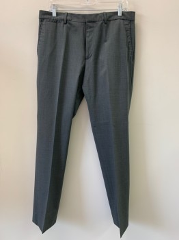 Mens, Suit, Pants, THEORY, Gray, Wool, Polyester, Solid, 34/31, F.F, Side Pockets, Zip Front, Belt Loops,