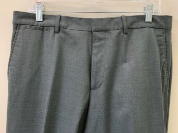 Mens, Suit, Pants, THEORY, Gray, Wool, Polyester, Solid, 34/31, F.F, Side Pockets, Zip Front, Belt Loops,