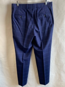 MALIBU CLOTHES, Navy Blue, Blue, Gray, Wool, Check , Zip Front with Tab, Belt Loops, Slant Pckts, 2 Back Pckts