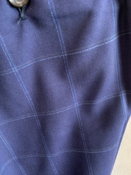 MALIBU CLOTHES, Navy Blue, Blue, Gray, Wool, Check , Zip Front with Tab, Belt Loops, Slant Pckts, 2 Back Pckts