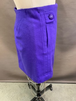 Womens, Skirt, Mini, J CREW, Purple, Polyester, Wool, Solid, 28W, Tabs on Front with Button at Center Front.pockets and CB Zipper.