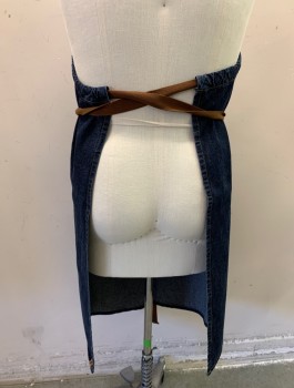 Denim Blue, Brown, Cotton, Solid, Multiple, Indigo Denim with Brown Cotton Twill Adjustable Neck Strap and Tie
