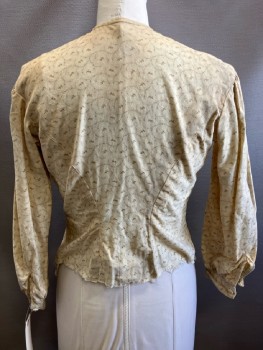 N/L, Yellow, Beige, Cotton, Floral, CB B.F., L/S, Tuck Pleats On Shoulder, Cut & Frayed Hem, Aged, Made To Order,