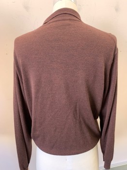 Mens, Pullover Sweater, PRONTO UOMO, Dk Brown, Wool, Solid, M, L/S, C.A., 3 Bttn.