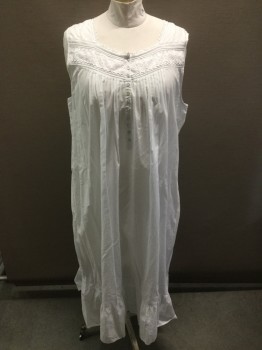 Womens, Nightgown, EIL, White, Cotton, 2XL, Pale Pale Ice Blue But Will Read White, Sleeveless, V-neck, Lace, Pullover, Pearl Buttons,  Pleated Front Into Yoke, Barcode Located on Right Side of Yoke, Double,