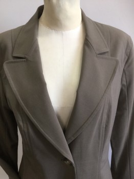 Womens, Blazer, FACONNABLE, Lt Olive Grn, Navy Blue, Wool, Rayon, Solid, 4, Light Olive with Upper Navy Lining, Large Notched Lapel, Single Breasted, 2 Button Front, 2 Pockets, Long Sleeves,
