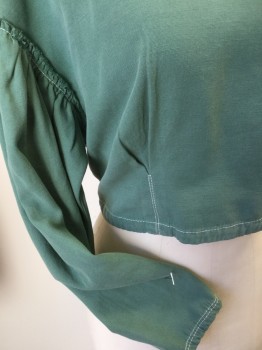 TRF COLLECTION, Sage Green, Cotton, Lyocell, Solid, Sage with Large Off White Top Stitches Crew Neck, Inside Out Seam Long Sleeves @ Shoulder & Hem, Key Hole Back with 1 Button