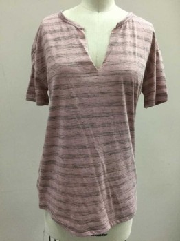 Womens, Top, SOCIALITE , Pink, Gray, Polyester, Spandex, Heathered, Stripes, XS, Heathered Pink with Gray Stripes, V-neck, Short Sleeve,