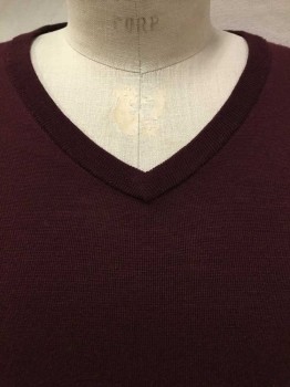 Mens, Pullover Sweater, BROLETTO, Wine Red, Wool, Solid, XL, V-neck, Long Sleeves,