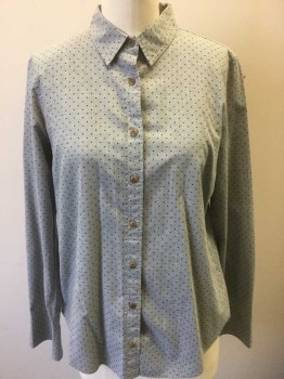 Womens, Blouse, J CREW, Gray, Navy Blue, Cotton, Dots, 6, Gray with Navy Dots, Long Sleeve Button Front, Collar Attached