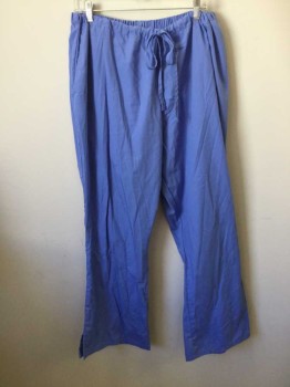 N/L, French Blue, Cotton, Solid, Drawstring Elastic Waist, 2 Side Seam Pockets, 1 Back Pocket, Side Seam Split Hems